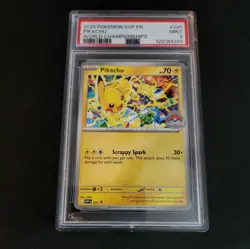 PIKACHU #225 2025 POKEMON SVP EN-SV WORLD CHAMPIONSHIPS BLACK STAR PROMO PSA 9 - Image 1