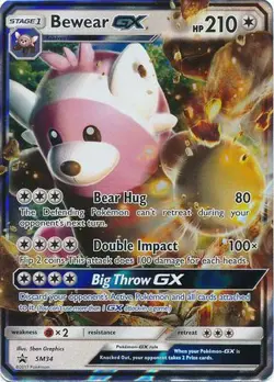 Moderately Played, English - 1 x Pokemon Bewear GX - SM34 - Ultra Rare Promo Sun - Image 1