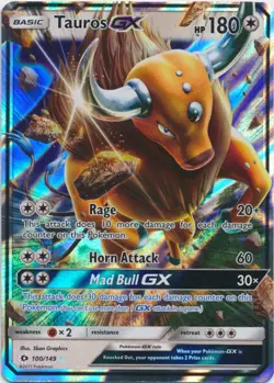 Heavily Played, English - 1 x Pokemon Tauros GX - 100/149 - Ultra Rare Sun & Moo - Image 1