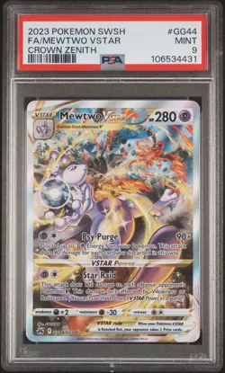 2023 POKEMON SWORD & SHIELD CROWN ZENITH #GG44 FULL ART/MEWTWO VSTAR PSA 9 - Image 1