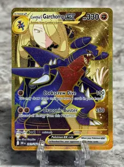 Pokemon Destined Rivals Cynthia’s Garchomp Ex 241/182 Gold Hyper Rare - Image 1