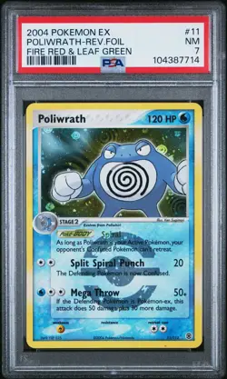 2004 POKEMON EX FIRE RED & LEAF GREEN #11 POLIWRATH-REVERSE FOIL PSA 7 - Image 1