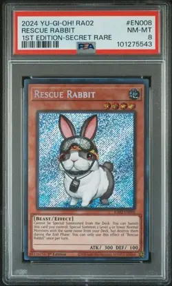 2024 YuGiOh! RA02 Rescue Rabbit 1st Ed. Secret Rare #EN008 PSA 8 NM-MT - Image 1