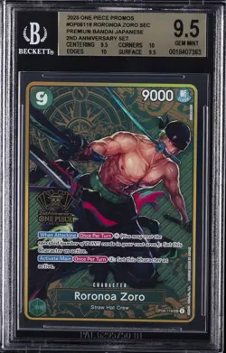 2025 ONE PIECE PROMO CARDS PREM BANDAI JPN 2ND ANN. SET RORONOA ZORO BGS 9.5 - Image 1