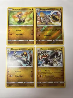 Pokemon Card Set Jangmo-o, Hakamo-o, Kommo-o 4 Card Lot Sun & Moon Pokemon Cards - Image 1