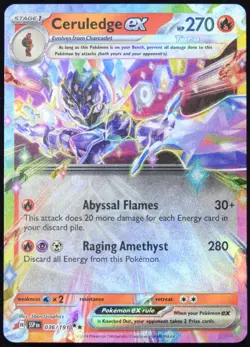 Pokemon TCG Ceruledge ex 036/191 2024 Surging Sparks Double Rare Card - NM - Image 1