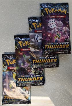 POKEMON SEALED SUN & MOON LOST THUNDER BOOSTER PACKS ART WORK SET (4) UNOPENED - Image 4