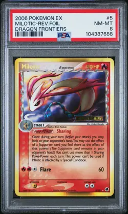 2006 POKEMON EX DRAGON FRONTIERS #5 MILOTIC-REVERSE FOIL PSA 8 - Image 1