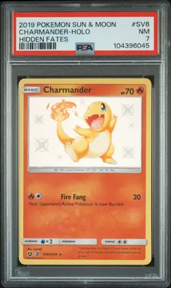 2019 POKEMON SUN & MOON HIDDEN FATES #SV6 CHARMANDER-HOLO PSA 7 - Image 1