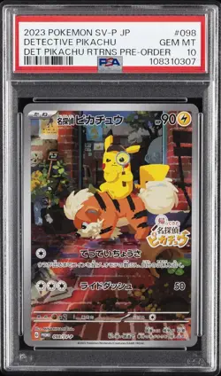 2023 POKEMON JAPANESE SV-P PROMO #098 DETECTIVE PIKACHU PSA 10 - Image 1