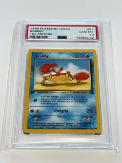 1999 Pokemon 1st Edition Fossil Krabby #51 Card WOTC TCG Gem Mint PSA 10 💎 - Image 1