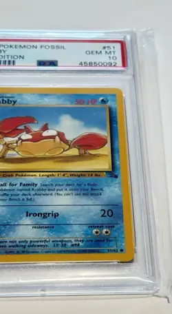 1999 Pokemon 1st Edition Fossil Krabby #51 Card WOTC TCG Gem Mint PSA 10 💎 - Image 3