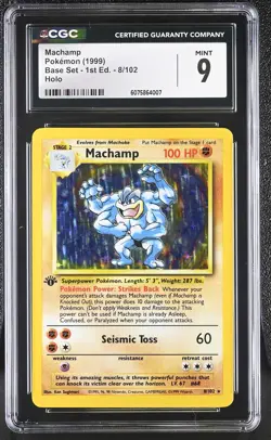 CGC 9 MINT Machamp 1999 Base Set 1st Edition 8/102 Holo Pokemon Card - Image 1