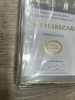 Pokemon Charizard 23k Gold Plated Trading Card 1999 Burger King With Cert & Case - Image 3