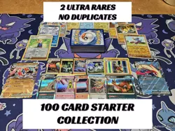 100 Pokemon Cards Lot With Holofoils and Ultra Rare NO DUPLICATES Starter Set - Image 1