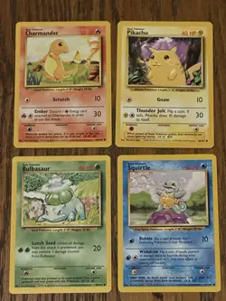 Pokemon Starters - Pikachu, Charmander , Squirtle Bulbasaur Base Set - LP 2 - Image 1