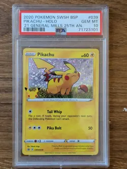 2020 Pokemon SWSH BSP General Mills 25th Promo PSA 10 Pikachu Holo #039 2021 - Image 1