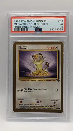 1999 Pokemon Jungle Fruit Roll Promo Meowth Gold Border 56/64 PSA 5! - Image 1