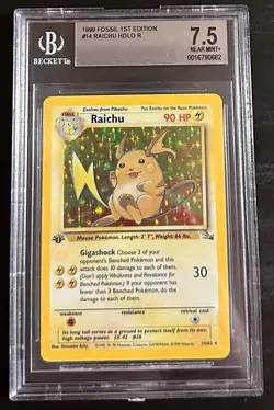 1999 Pokemon Fossil Raichu 14/62 Holo Rare Base Set Pokemon Beckett 8 NM+ - Image 1