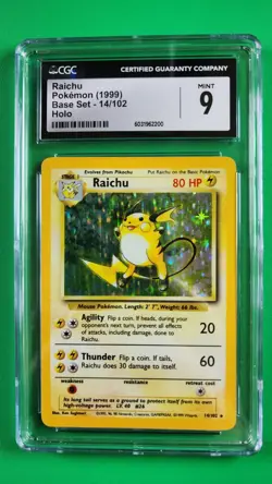 Pokemon Raichu 1999 Base Set 14/102 Holo CGC 9 Mint - Image 1