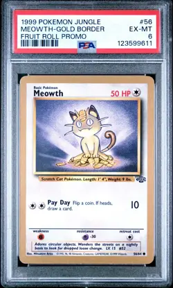 1999 Pokemon Jungle 56/64 - Meowth - Gold Border Fruit Roll Promo - PSA 6 EX-MT - Image 1
