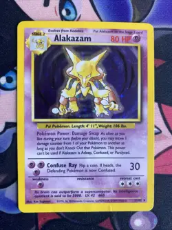 Pokemon TCG Alakazam Base Set Holo Card 1/102 Unlimited Holo Rare MP - Image 1
