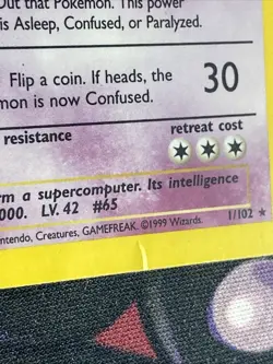 Pokemon TCG Alakazam Base Set Holo Card 1/102 Unlimited Holo Rare MP - Image 5