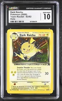 CGC 10 GEM MINT Dark Raichu 2000 Team Rocket 83/82 Holo Pokemon Card - Image 1