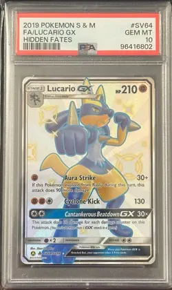2019 Lucario GX Hidden Fates Shiny Vault Holo Rare Card SV64/SV94 PSA 10 GEM MT - Image 1