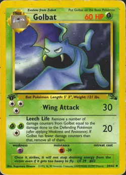 Golbat 34/62 1st Edition Uncommon Fossil Pokemon Card MP - Image 1