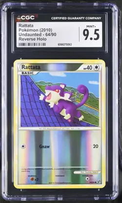 CGC 9.5 MINT+ Rattata 2010 Undaunted 64/90 Reverse Holo Pokemon Card - Image 1