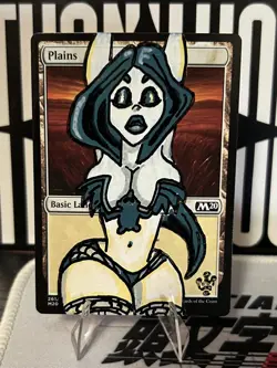 Altered/Hand Painted Art MTG Card - Anime girl - Vampire Plains Land - Image 1