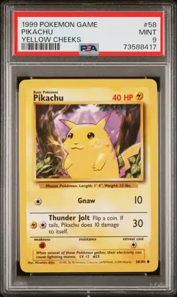 1999 Pokemon Game Pikachu Yellow Cheeks #58 058/102 Base Set PSA 9 - Image 1