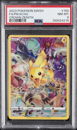 2023 POKEMON SWORD & SHIELD CROWN ZENITH #160 FULL ART/PIKACHU PSA 8 - Image 1