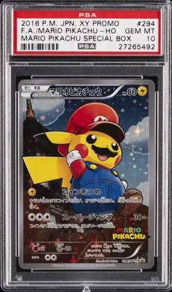 2016 POKEMON JPN XY PROMO #294 FULL ART/MARIO PIKACHU PSA 10 - Image 1