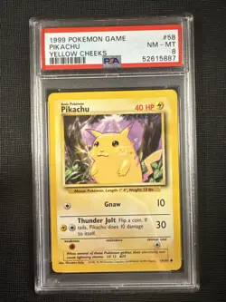 1999 POKEMON GAME PIKACHU YELLOW CHEEKS #58 PSA 8 NM-MT - Image 1
