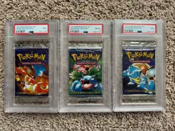 Pokemon Base Set - Collection Of 3 - PSA 8/9 - Booster Packs (RARE THIN FONT) - Image 1