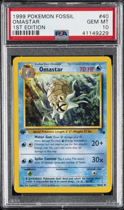 1999 POKEMON FOSSIL 1ST EDITION #40 OMASTAR PSA 10 - Image 1