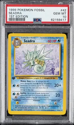 1999 POKEMON FOSSIL 1ST EDITION #42 SEADRA PSA 10 - Image 1