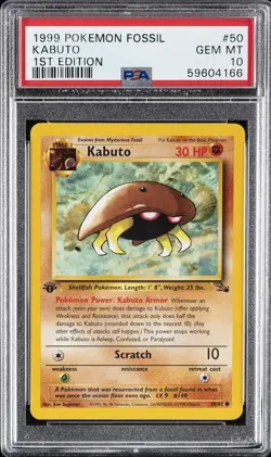 1999 POKEMON FOSSIL 1ST EDITION #50 KABUTO PSA 10 - Image 1