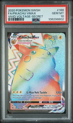 2020 POKEMON SWORD & SHIELD VIVID VOLTAGE SECRET FULL ART/PIKACHU VMAX PSA 10 - Image 1