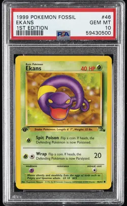1999 POKEMON FOSSIL 1ST EDITION #46 EKANS PSA 10 - Image 1