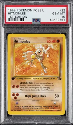 1999 POKEMON FOSSIL 1ST EDITION #22 HITMONLEE PSA 10 - Image 1