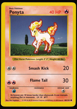 Ponyta 60/102 Shadowless Base Set 1999 Pokemon TCG Card NM - Image 1