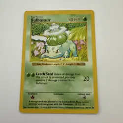 Shadowless Bulbasaur 44/102 Common Base Set Pokemon Card LP/NM - Image 1