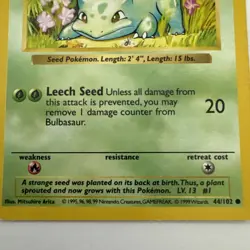 Shadowless Bulbasaur 44/102 Common Base Set Pokemon Card LP/NM - Image 3