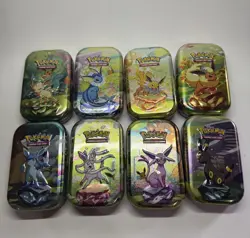 Prismatic Evolutions *EMPTY* Mini Tin Complete Set Of 8 (Tin + Card + Coin) - Image 2