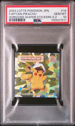 2023 LOTTE POKEMON JPN HORIZONS WAFER STICKERS SER 2 #14 CAPTAIN PIKACHU PSA 10 - Image 1