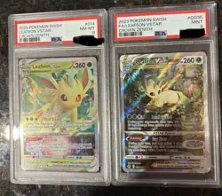 Set! 2023 POKEMON SWORD & SHIELD CROWN ZENITH #GG35 &14 LEAFEON VSTAR PSA 9 & 8 - Image 1