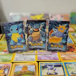 Pokemon TCG Topps 1999 Movie Die - Cut Squirtle #7 Wartortle #8 Blastoise #9 SET - Image 1